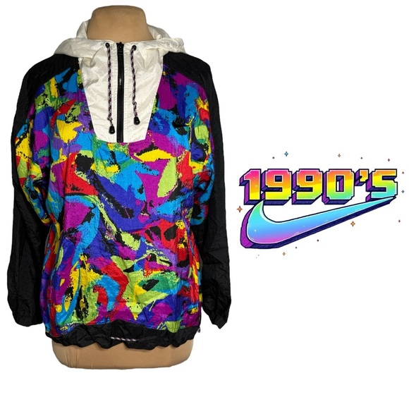 Nike 1990’s bright multicolor abstract print windbreaker - Picture 1 of 7